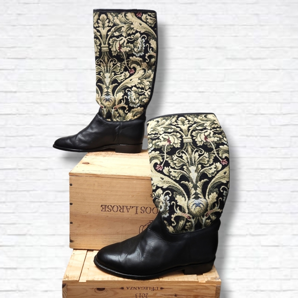 Seychelles Vintage "Pinta" Tapestry Mid Calf Pull On Riding Boot Size 8.5